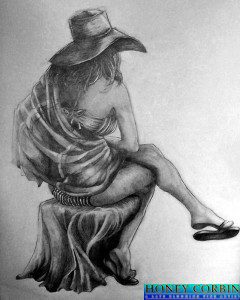 Elizabeth with Straw Hat, 18 x 24, graphite, framed